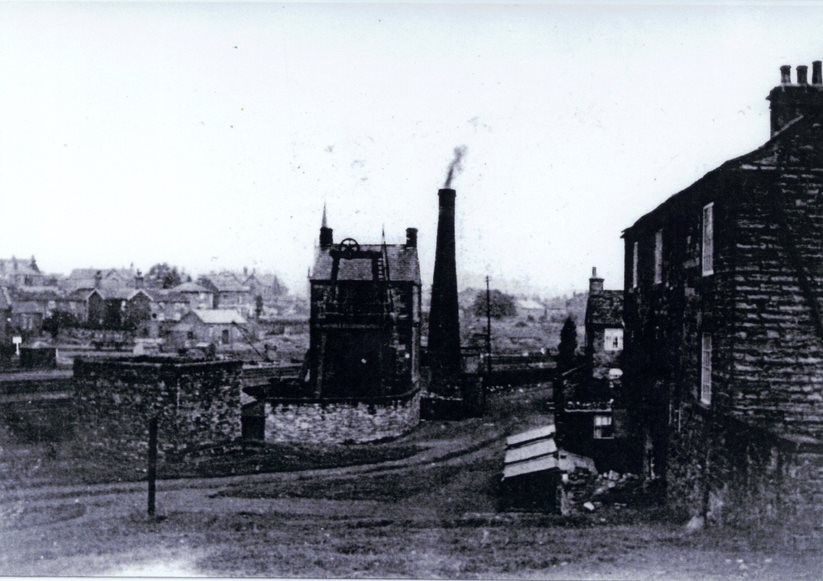 alt="Elsecar Newcomen engine historic photo showing boiler house chimney"  