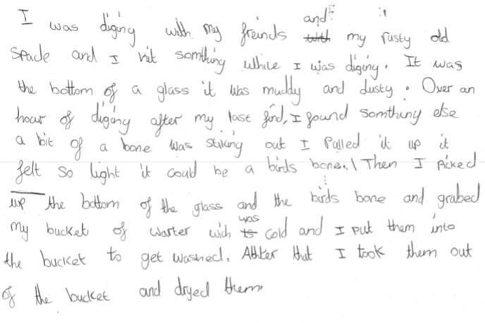 hand written text about a day on the dig