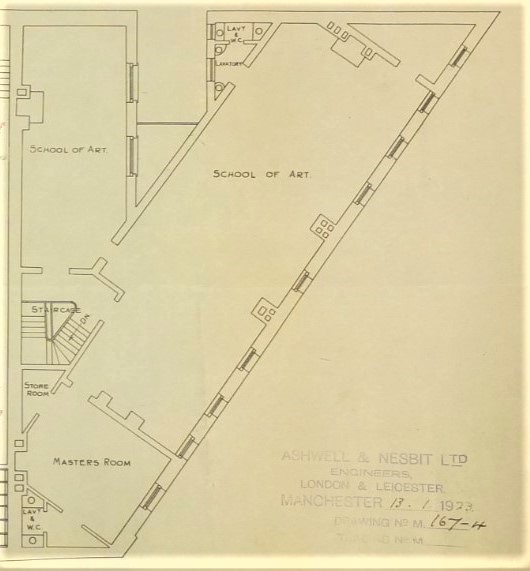 Floor plan of the school of art showing the layout in 1923