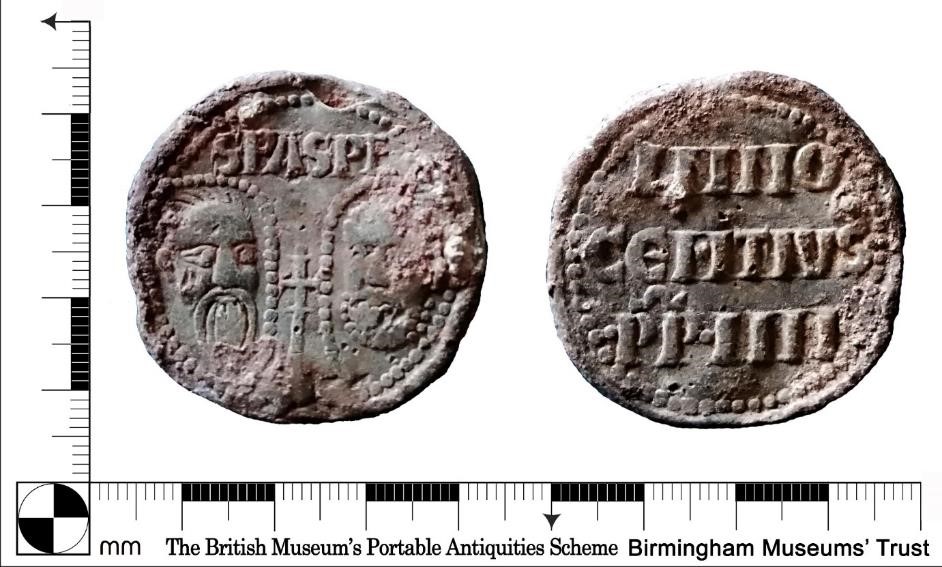 Photographs of the back and front of a papal seal from the Portable Antiquity Scheme database