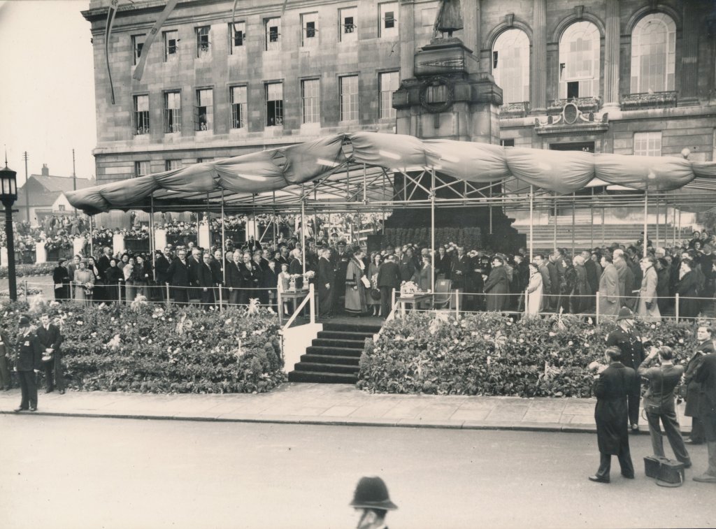 A stage outside the town hall