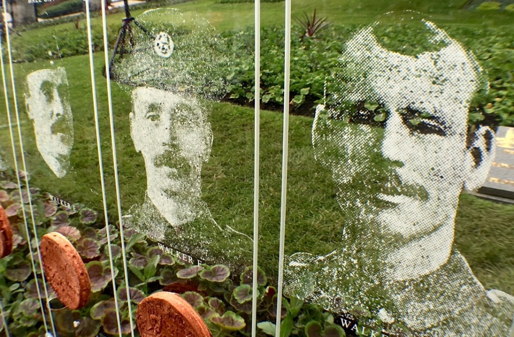 Images of the three Walker brothers on the Light Lines installation 