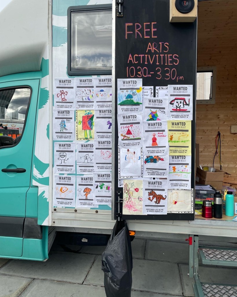 The Cholovan covered with Eldon Beast artwork created by children during the day