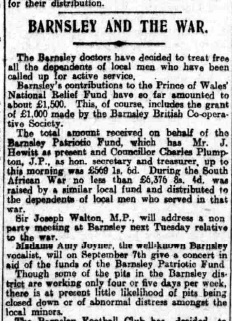 Barnsley and The War - an article which mentions Amy Joyner and her fundraising efforts