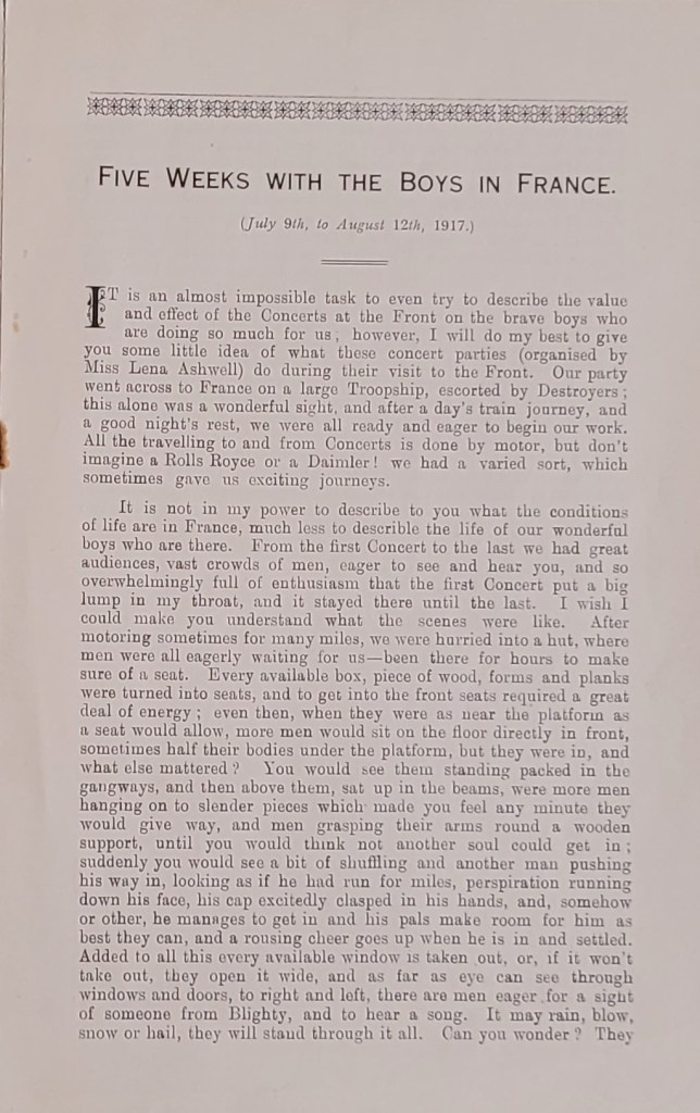 Five weeks with the boys in France - The first page of a pamphlet