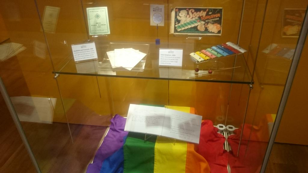 A case with a rainbow flag, xylophone 