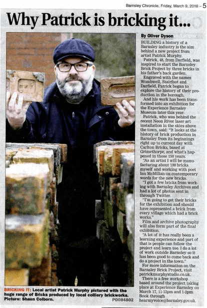 newspaper clipping, Why Patrick is bricking it