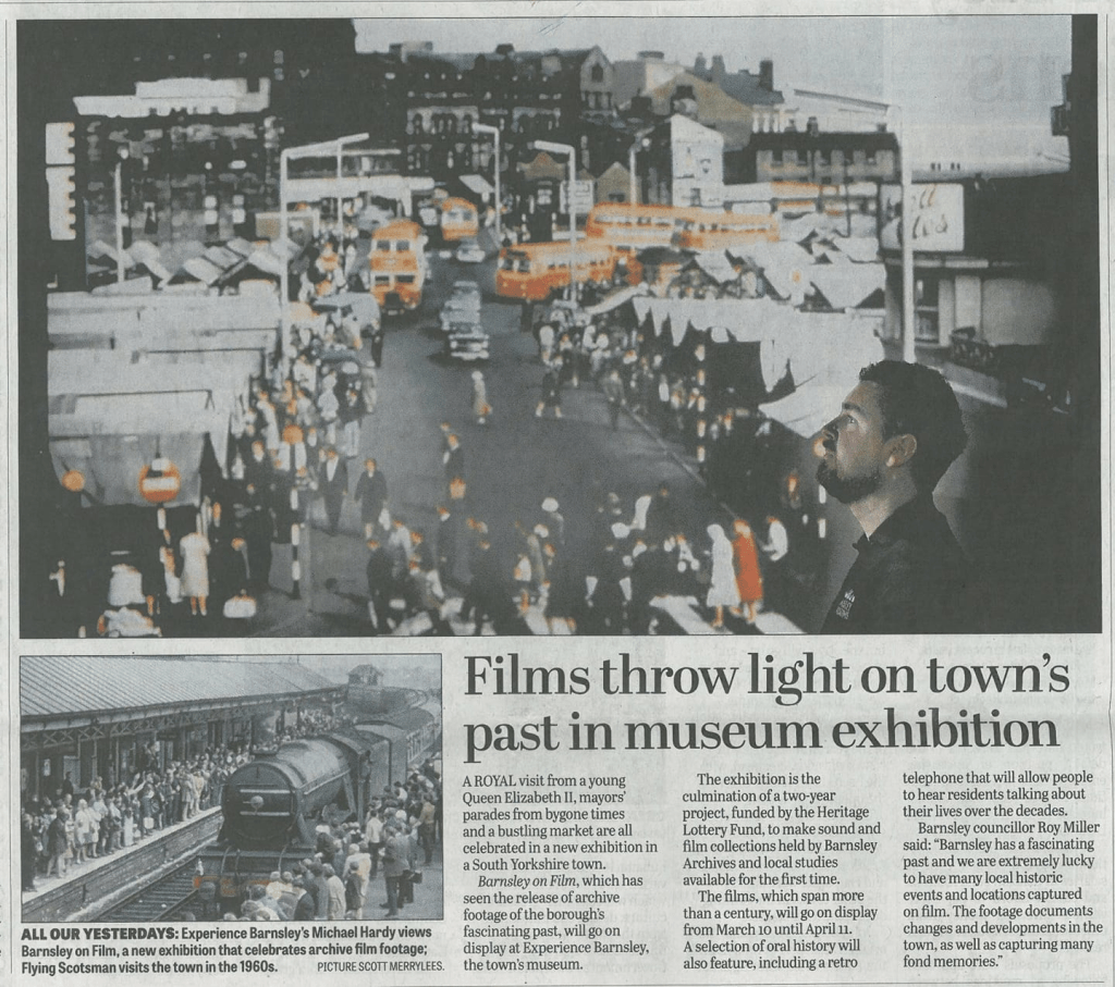Newspaper cutting. "Films throw light on towns past in museum exhibition