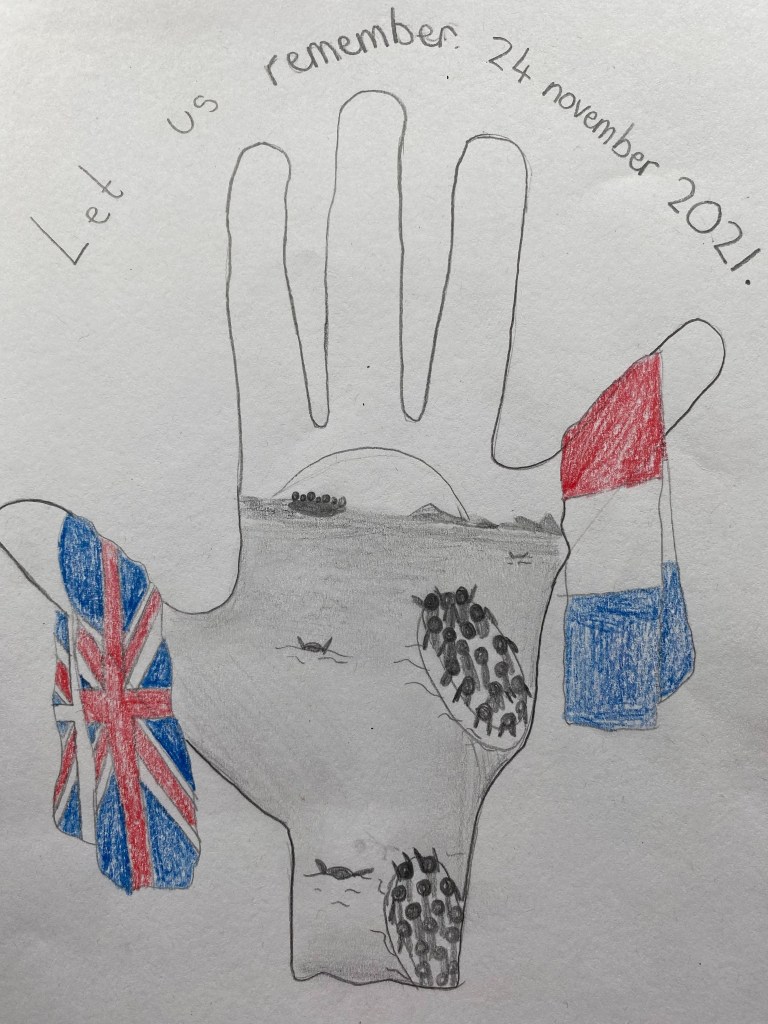 Let us remember with flags draped over a hand