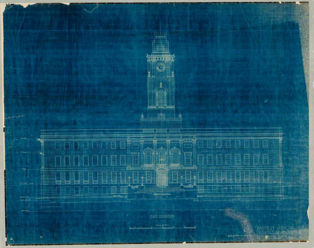 Town Hall blueprint showing the front of the building