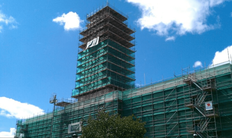 scaffolding around the town hall