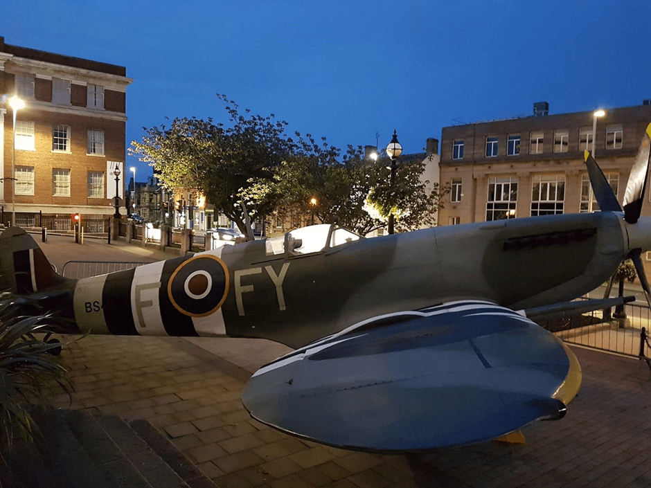 The spitfire outside the town hall
