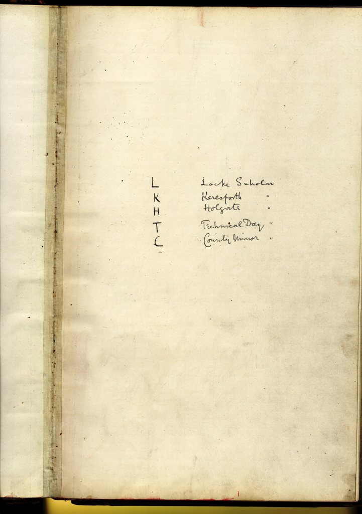 Handwritten record page from Holgate Grammar School, listing scholars and categories of achievement.