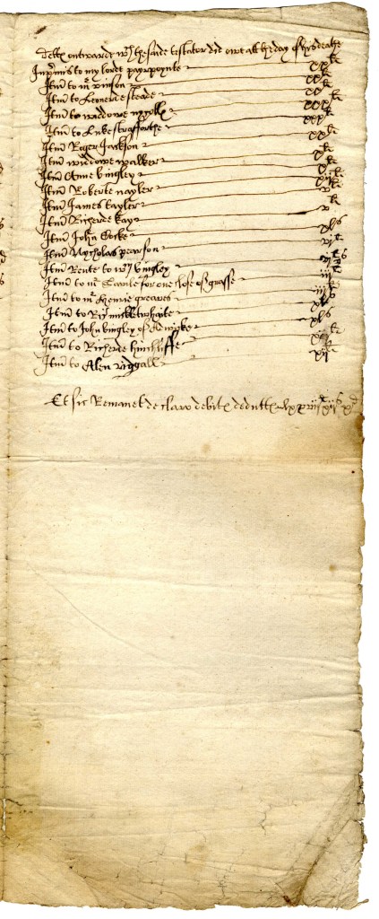 A handwritten 17th century probate inventory listing various household items and valuations, providing insight into the material culture of the time.